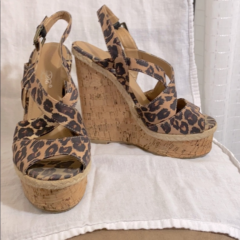 Leopard print wedges